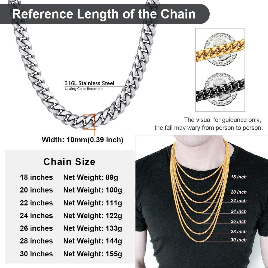 ChainsPro 10MM 24 inch Cuban Chain Necklace 19CM Men Bracelet