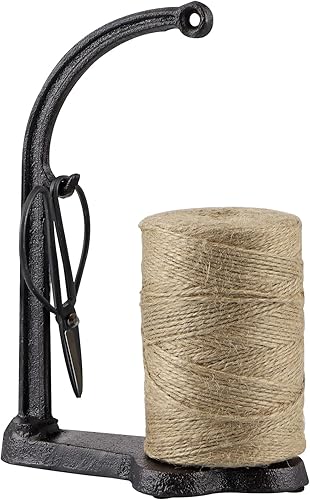 MOLIGOU Juego de soporte de cordel de hierro fundido, soporte de cordel con tijeras y rollo de cordel de yute, dispensador de soporte de cuerda para