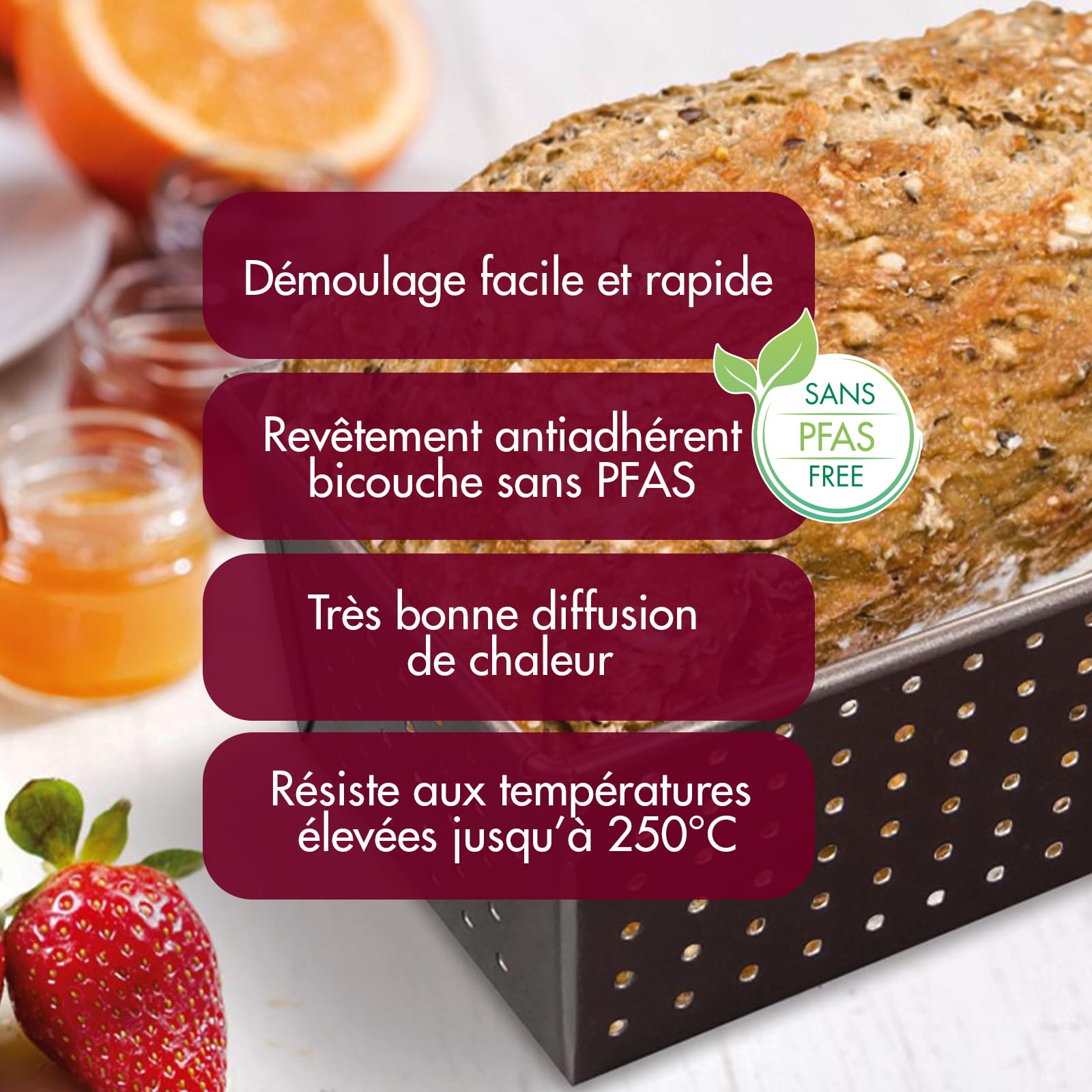 Gobel - Moule à Pain Perforé - Extérieur 270x105 mm - Interieur 250x80mm - Hauteur 80mm - Acier - Revêtement Antiadhérent Bicouche Garanti sans PFAS - Qualité Professionnelle – Fabriqué en France