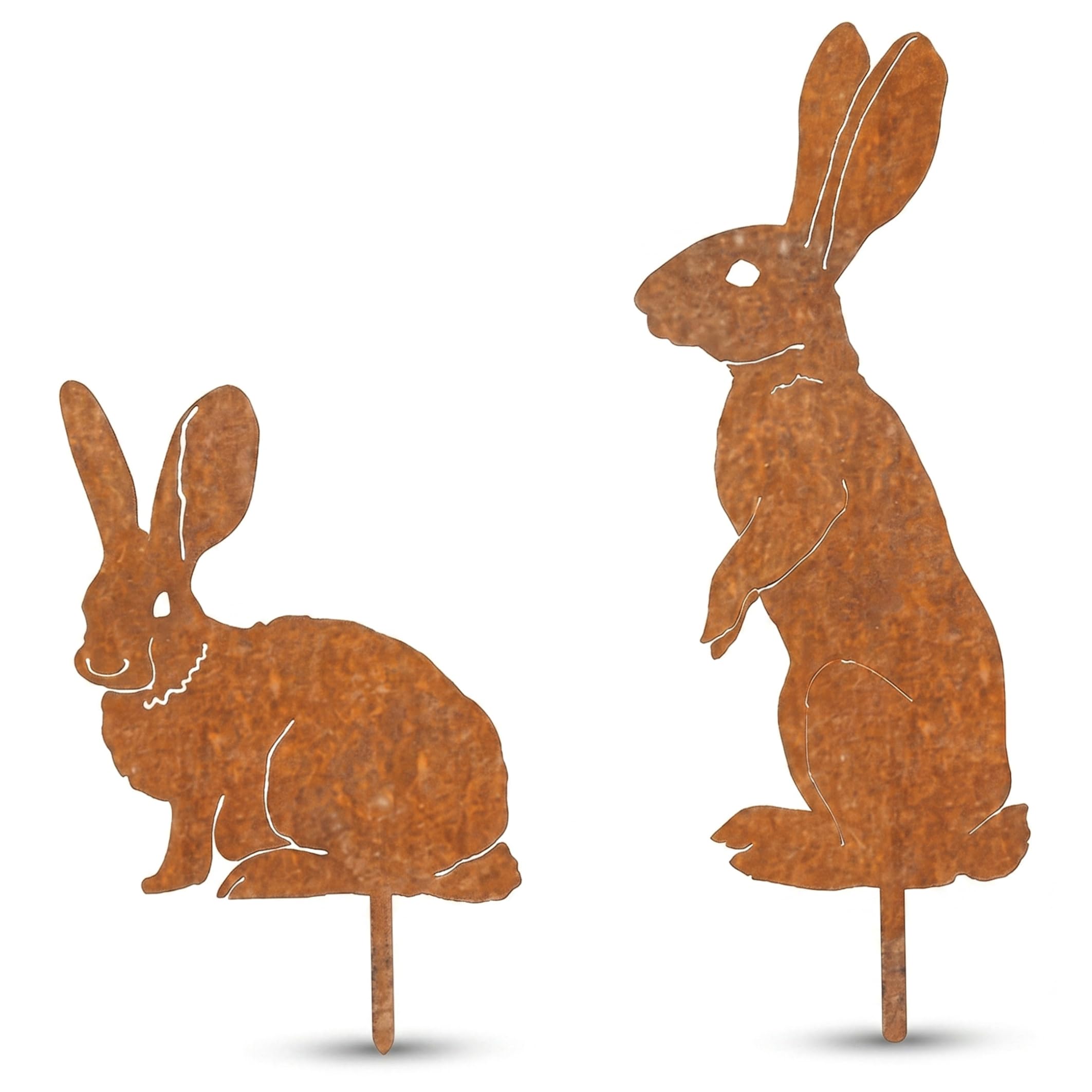 Perodlly Metal Garden Stakes Decorative, 2pcs Rusty Metal Rabbit Garden Stakes, Animal Yard Art for Outdoor Decor.