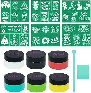 DGAGA 14PCS Christmas Silk Screen Stencils,Chalk Paste and Transfers Stencils Winter Stencil Self Adhesive Stencil Reusable for Painting on Wood,Fabric,Home Decor,Chalk Paste Paint Mini Squeegees Set