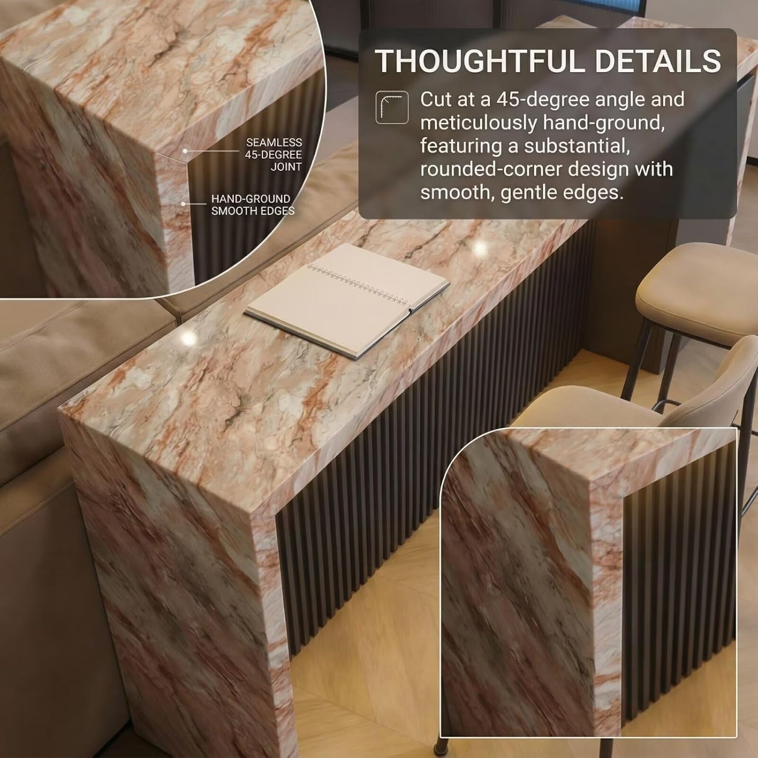 Bar Table - High Top Bar Table with Marble Pattern, Modern Living Room Tall Island Counter Includes Side Storage for Home Office (60IN No Chairs)