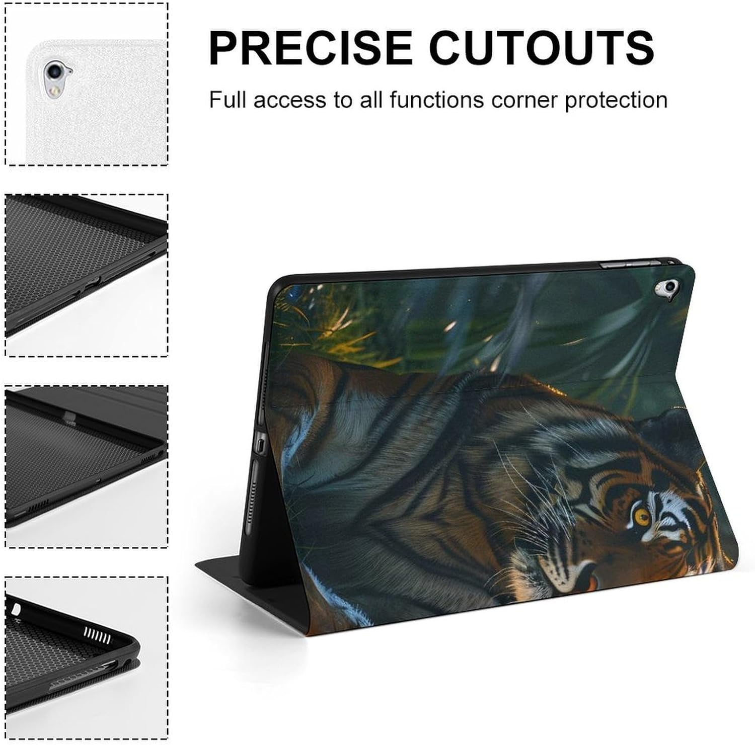 Tiger Printed Case Trifold Stand Protective Cover Compatible with ipad Pro/2016 ipad Pro (9.7in)