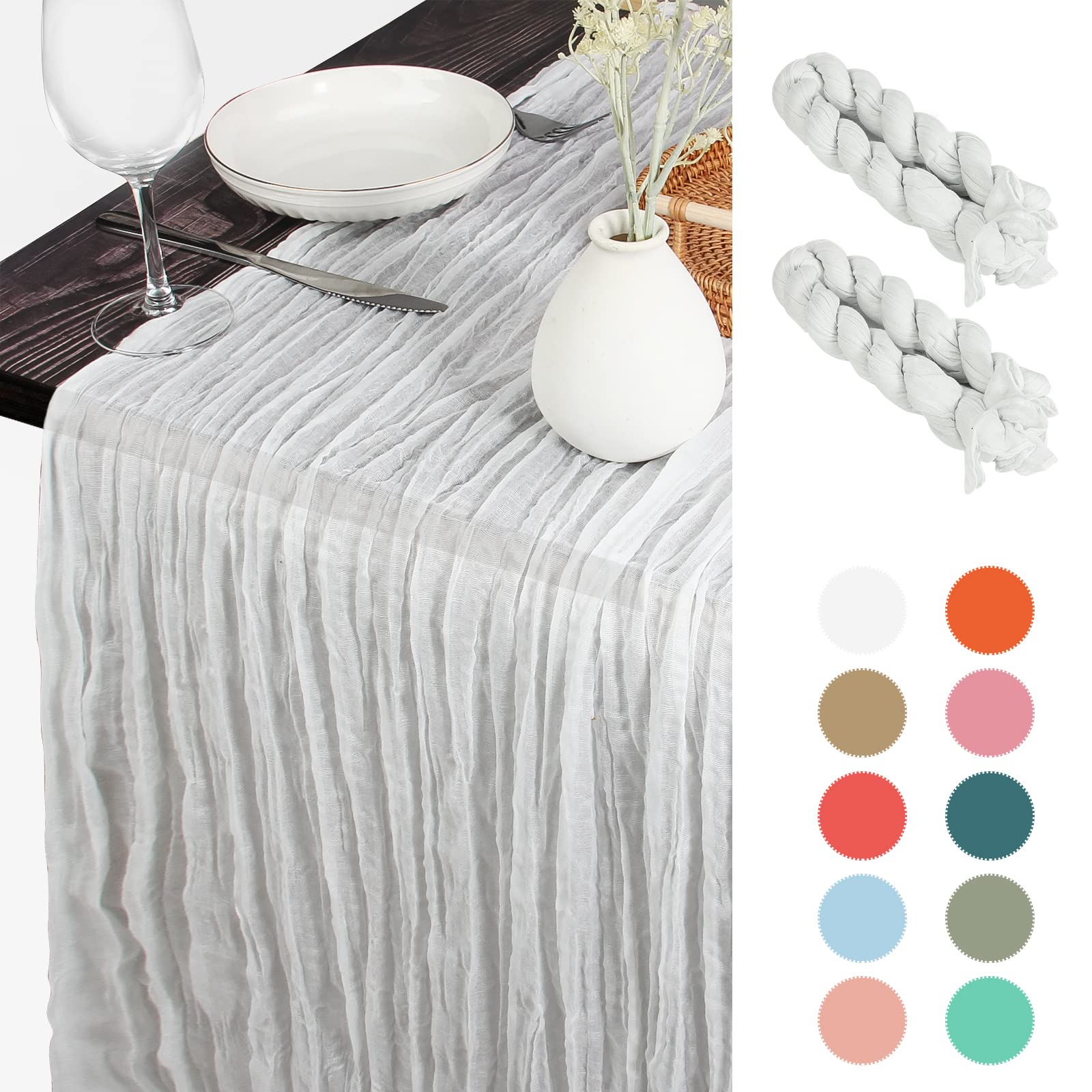 SGAOFIEESGAOFIEE 10ft Beige White Cheesecloth Table Runner,35x120 inches Boho Table Runner,Rustic Sheer Table Decor for Romantic Bridal Shower, Baby Shower, Birthday Party Cake Table(Beige White)