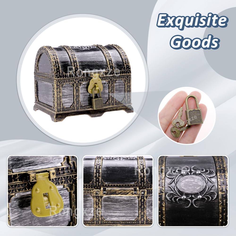 Cofre del Tesoro Pirata Vintage con Cerradura 14x10.5x11cm Plástico para Regalos Fiestas