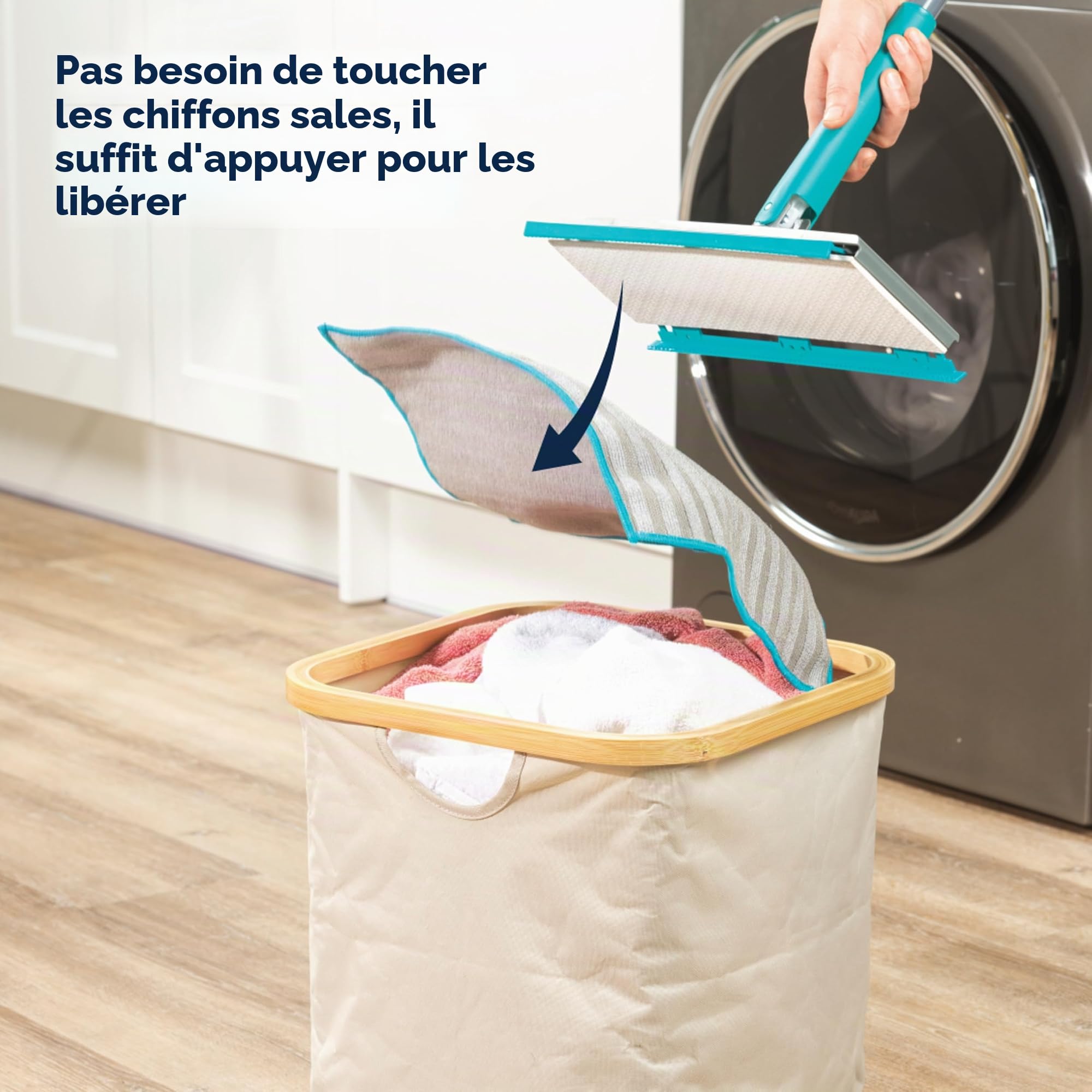 Beldray Anti-Bac Balai à Franges Clip-to-Grip pour Sol - Grande Tête de Balai, Carrelages/Sol/Miroirs, Manche à Relâchement par Pression, Rotative à 360°, 6 Chiffons, Nettoyage/Récurage/Époussetage