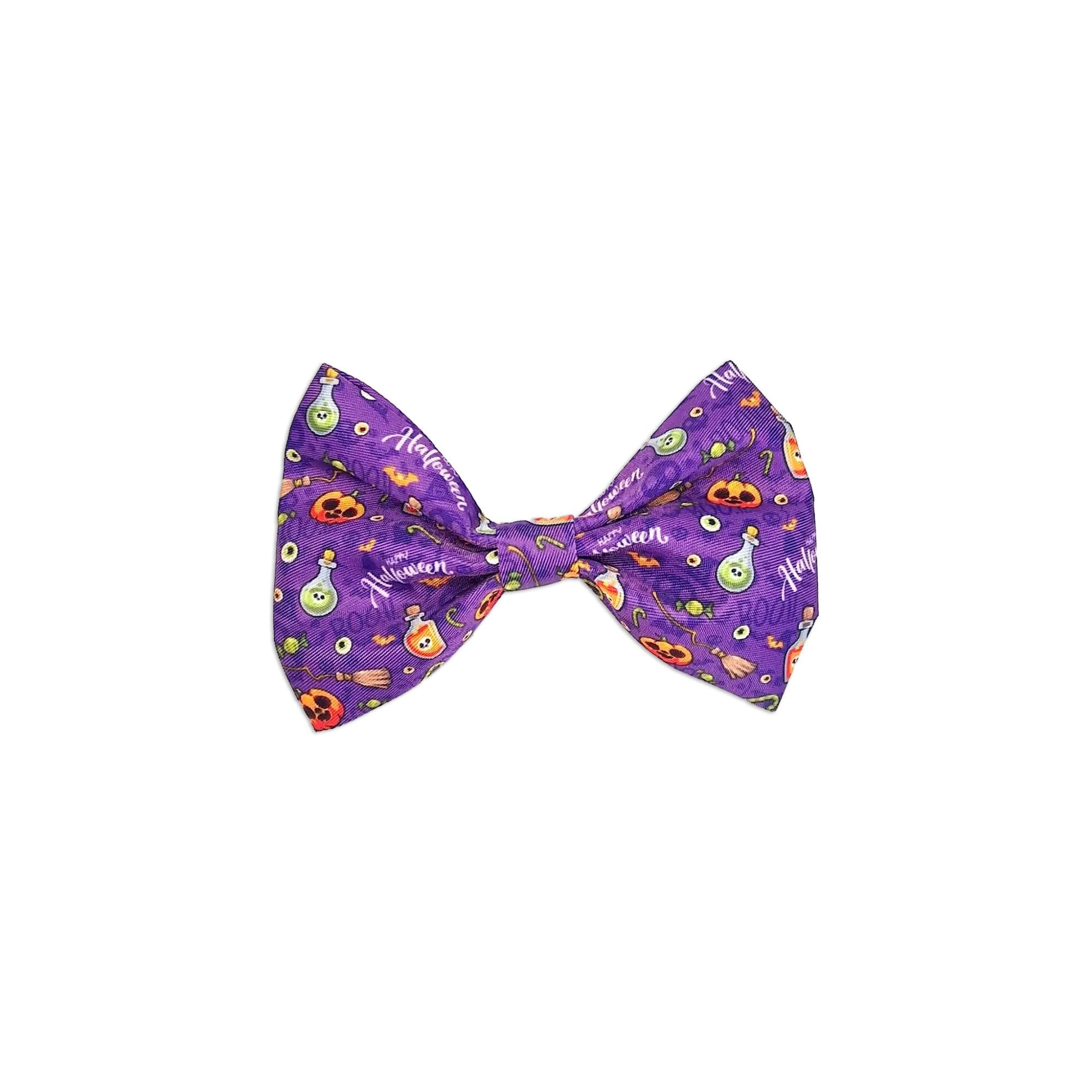 Nœud papillon pour chien Halloween violet et citrouilles : le cadeau Pumpkin Pooch Parade M