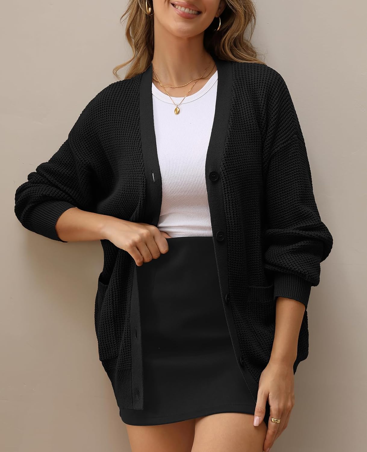 QUALFORT Women's 100% Cotton Cardigan Sweaters for Women Button Down Oversized Knit Outerwear with Pockets Fall Cardigan 2026 - Image 5