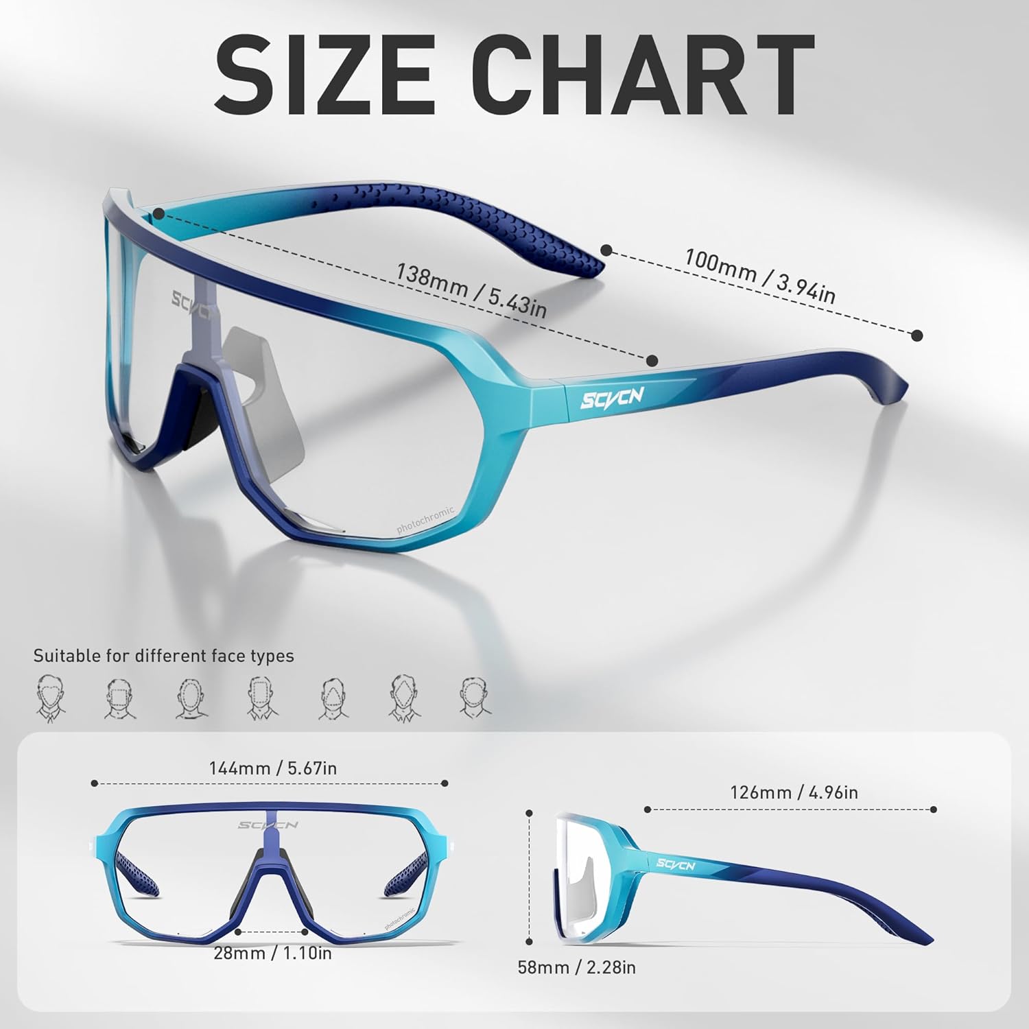 SCVCN Photochromic Cycling Glasses Men Women Clear Sports Sunglasses UV400 Protection for Cycling Running mtb DZ-S63 - Image 5