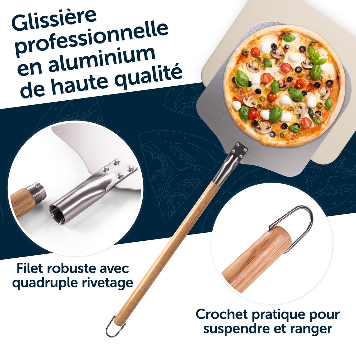 Blumtal - Pierre a pizza en cordiérite pour four et grill à gaz pour une cuisson homogène, une pâte croustillante et une pizza traditionnelle - Pelle a pizza professionelle inclus