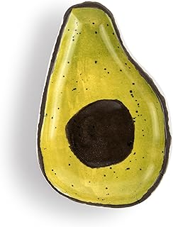 DEMDACO Decorative Serving Dining Dish Appetizer Plate, 5 Inch Ceramic Stoneware, Avocado Shaped