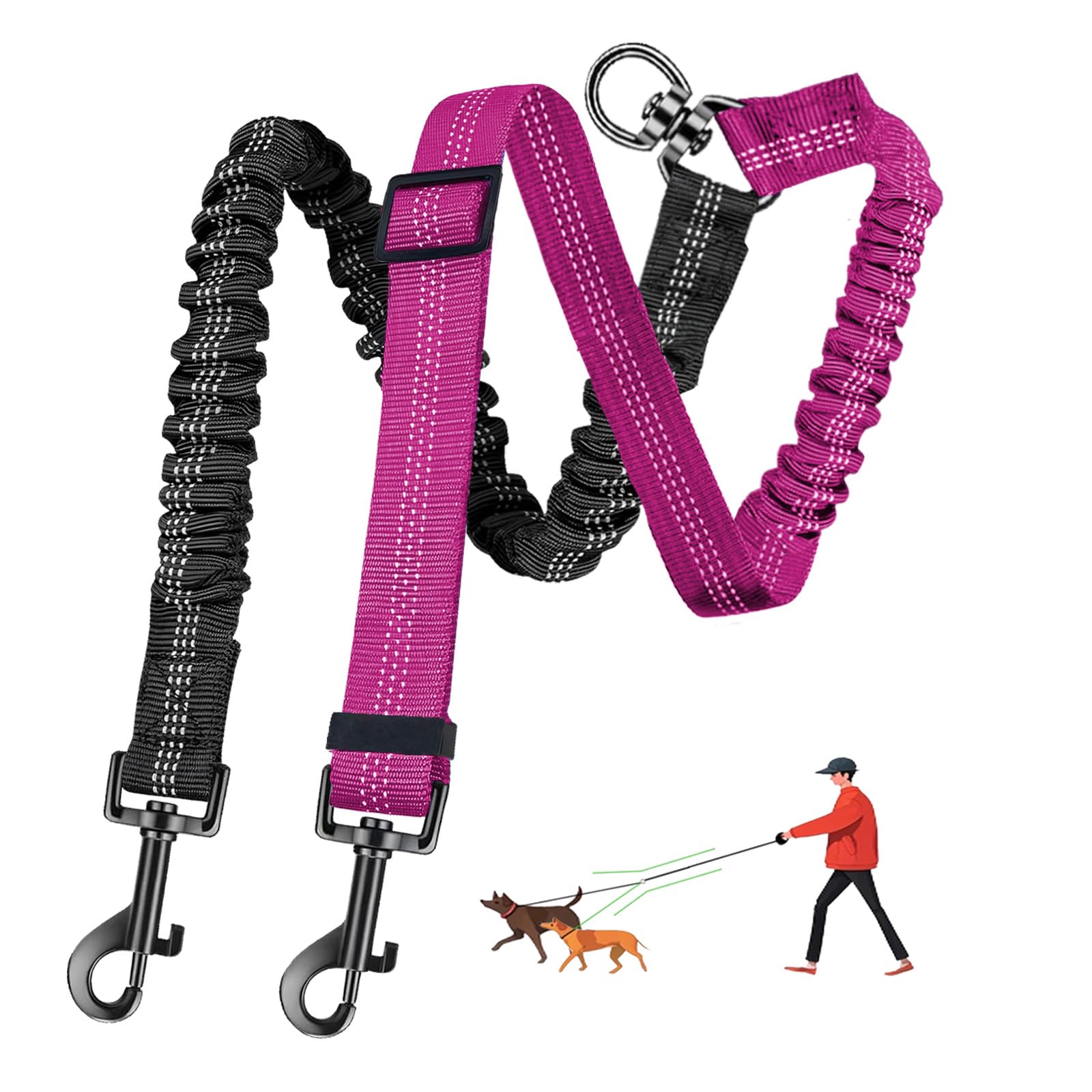 LEOSASA Double Dog Leash, 360°Swivel Tangle Free Splitter Attachment, 2 Dogs Multi-Functional Leashes