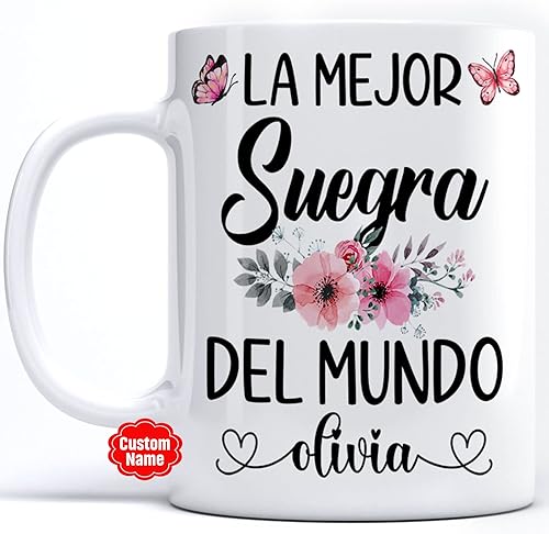 PREZZY Regalo para el día de la madre para mujeres, mamá, abuela, personalizadas, La Mejor Suegra del Mundo, taza de café de la madre, regalo taza