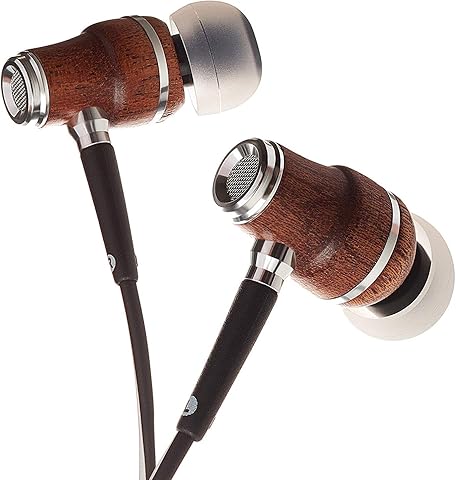 Symphonized NRG X Premium Genuine Wood Earbuds, In-Ear Noise-Isolating Headphones, Earphones with Angle-Fit Ear Tips, In-line Microphone and Volume Control, Stereo Earphones (Black&White)