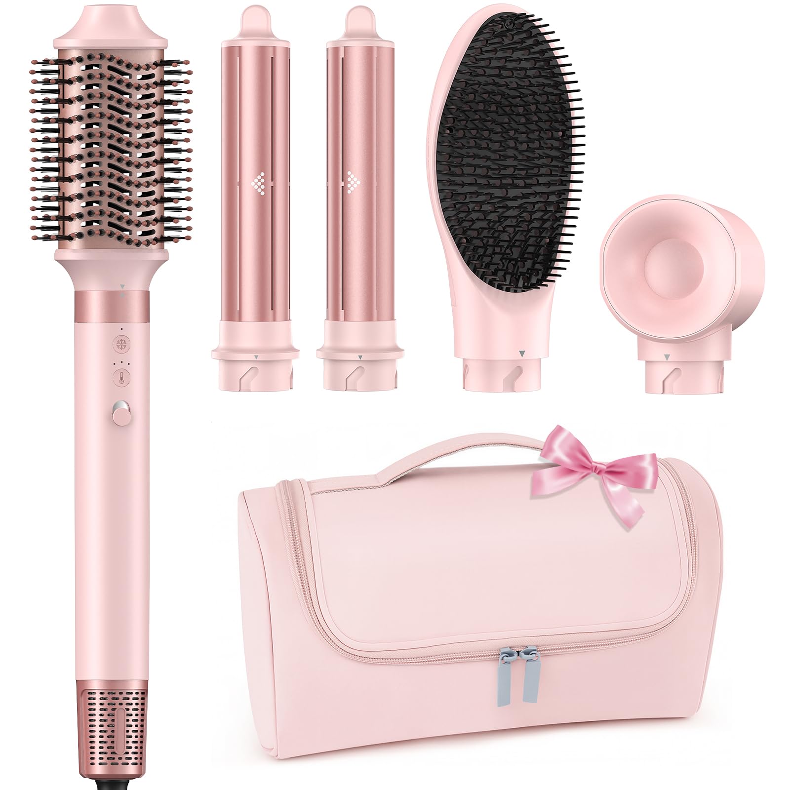 MESCOMB 5 in 1 Hot Air Styler Wrap – 1400W High Speed Hair Styler with Auto-Wrap Curler, for Fast Drying, Voluming, Curl, Straightening, No Heat Damage Multi Styler with Travel Case