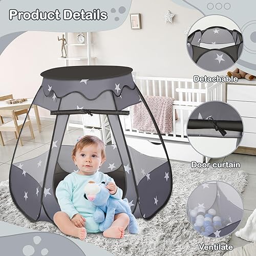 Miniatura 6 de Alberca de pelotas para niños pequeños con 50 pelotas, tienda de campaña desplegable, casa de juegos para interior y exterior con bolsa de