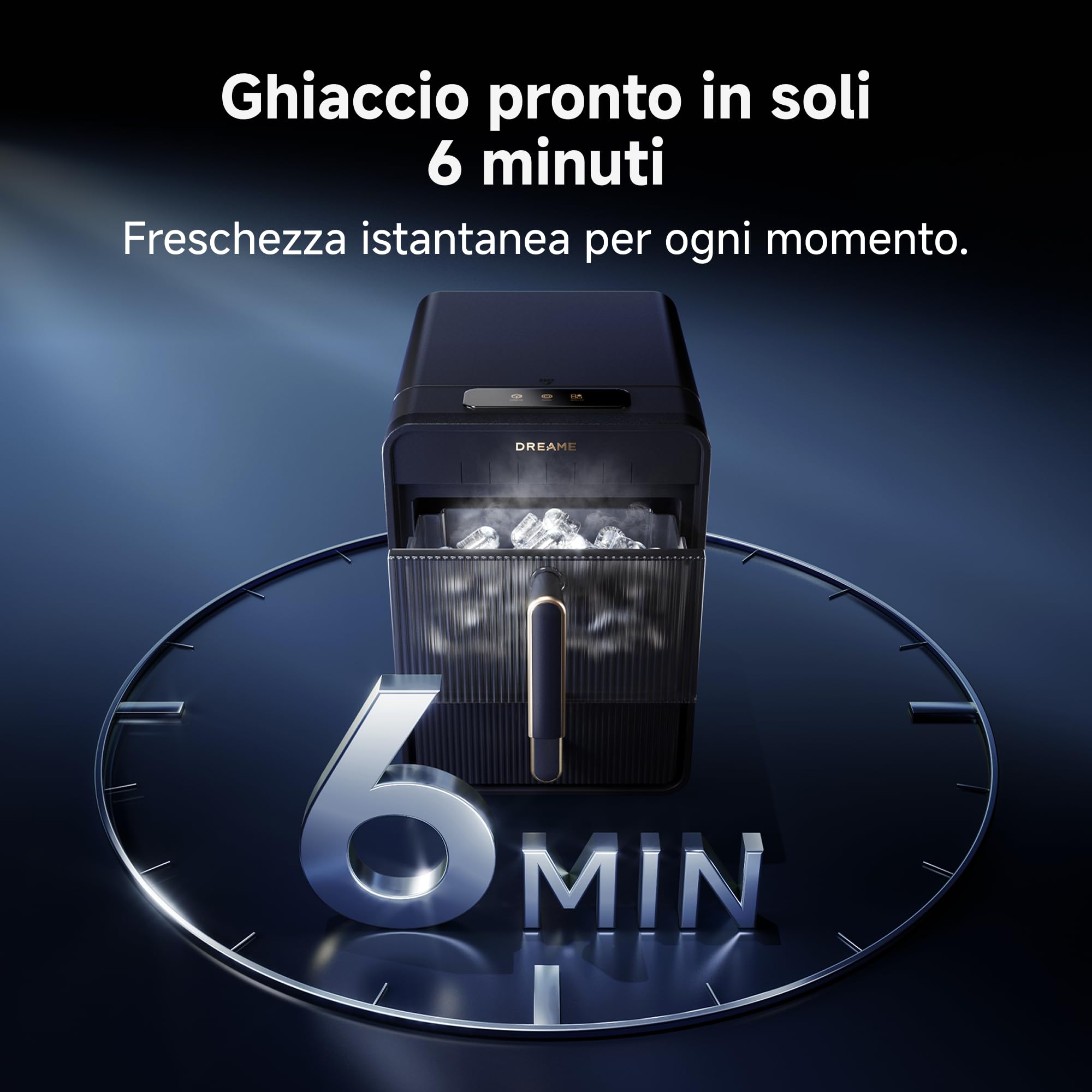 DREAME Aura Macchina per Ghiaccio a Cubetti Cavi con Produzione Rapida in 6 Minuti, Serbatoio e Cestello Separati, due Dimensioni di Cubetti, Controllo Digitale, Luce LED e Funzione Autopulente