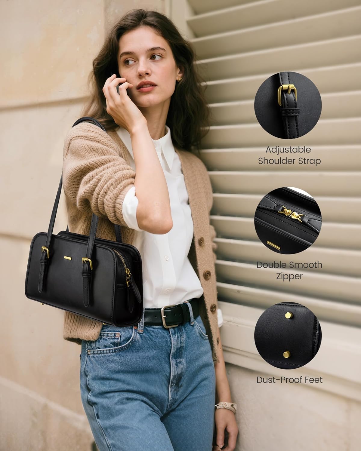 LOVEVOOK Swing Zip Shoulder Bag, Small Purses for Women Trendy Handbags, Mini Vintage Hobo Clutch Leather Tote