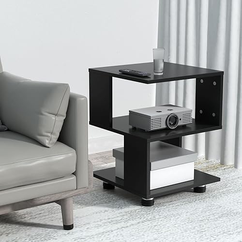 Miniatura 3 de MASAKA BW - Mesitas de noche negras con cubo mágico estilo moderno - Mesitas de noche rectangulares de 2 niveles mesa de noche irregular color negro
