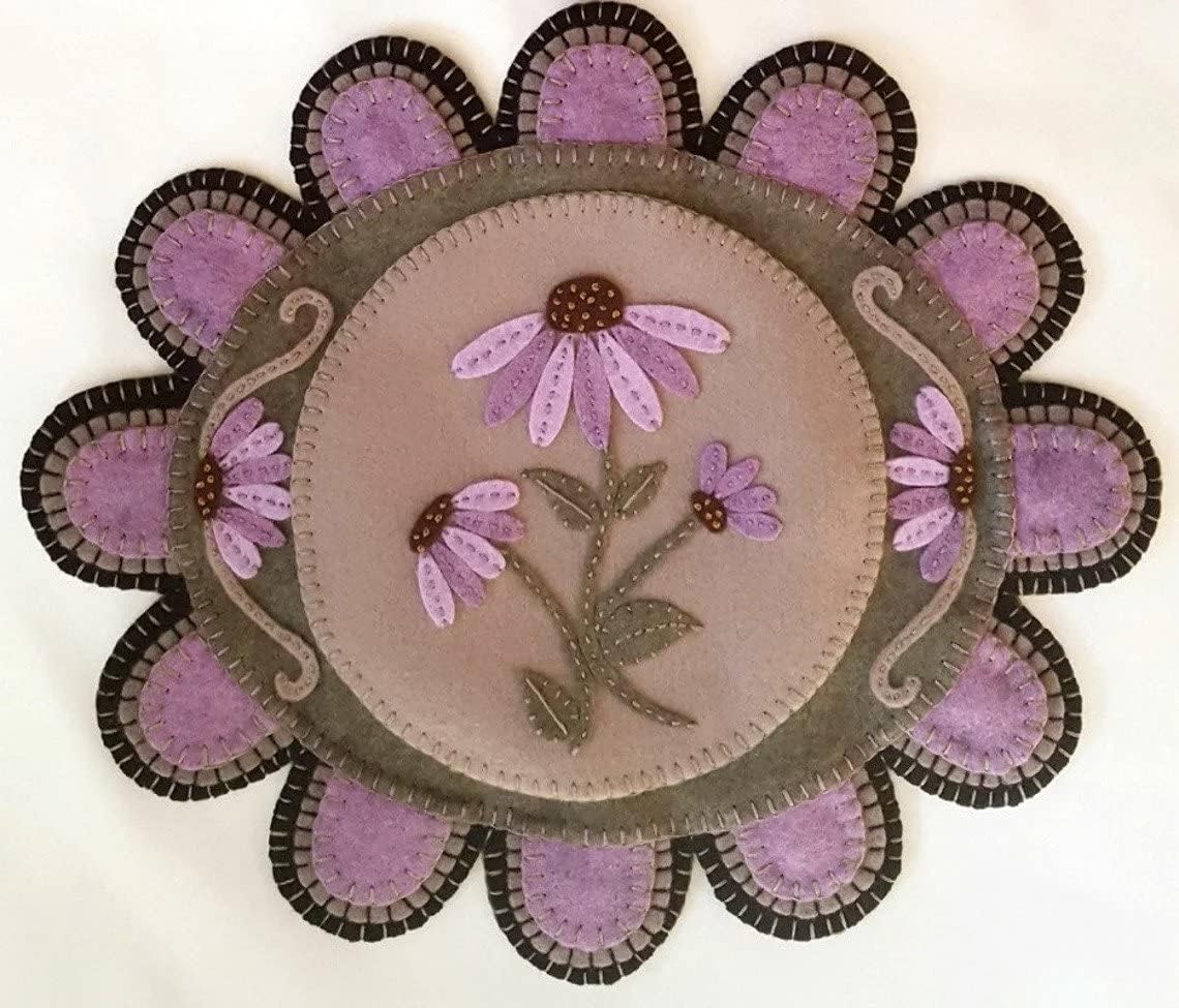 OTR Felt Through The Garden Gate - Purple Penny Rug Kit Pre Washed Wool Applique Kit Flower Pattern