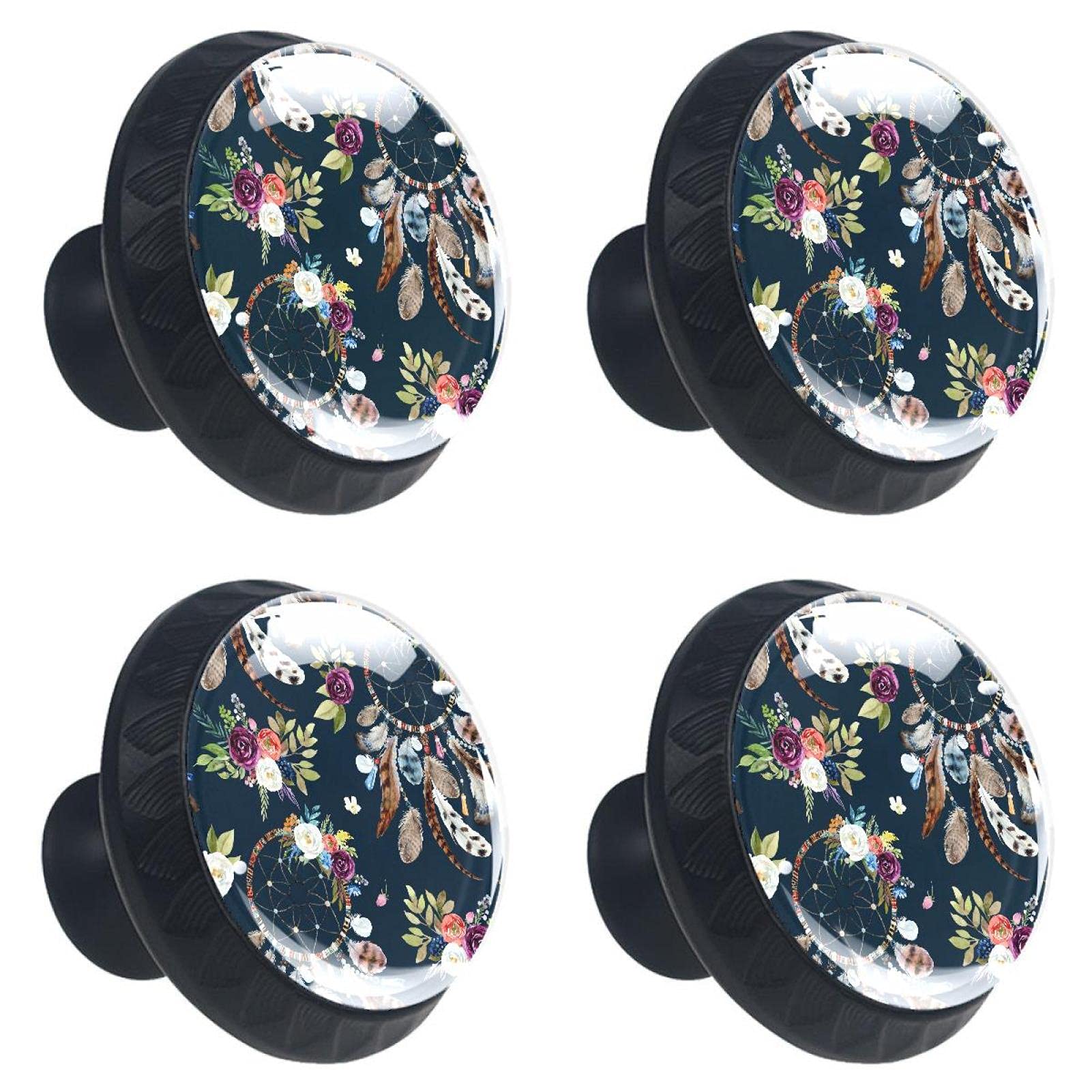Bouton de meuble rond en verre vintage ethnique Dreamcatcher 30mm x4