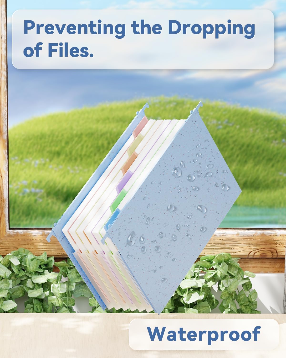 ANSOOK Wheat Straw Legal Size Hanging File Folders,Expandable 1.2" Accordion Pockets File Organizer,3 Pack Filing Cabinet Folders,Large Capacity File Folder with Tabs,Blue Hanging File for Frame Box