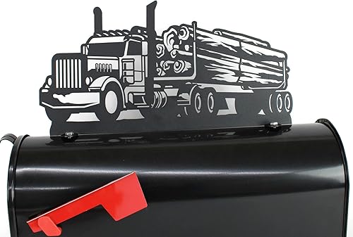 Decoración para buzón de correo con recubrimiento de polvo de metal para pasatiempo, recreación y carrera (camión de troncos, negro mate)
