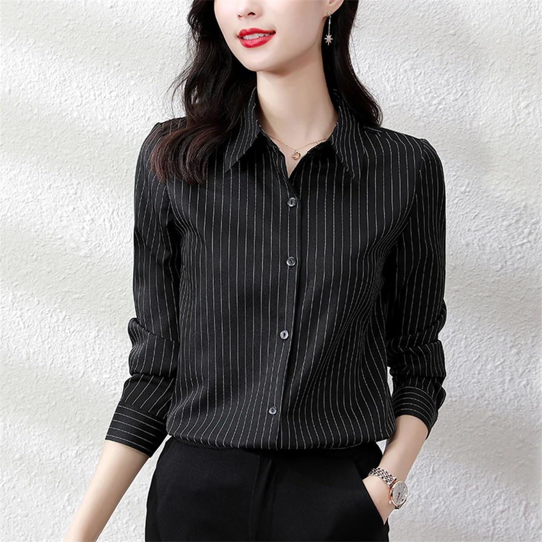 Camisas coreanas de manga larga a rayas para mujer, elegantes camisas formales de oficina