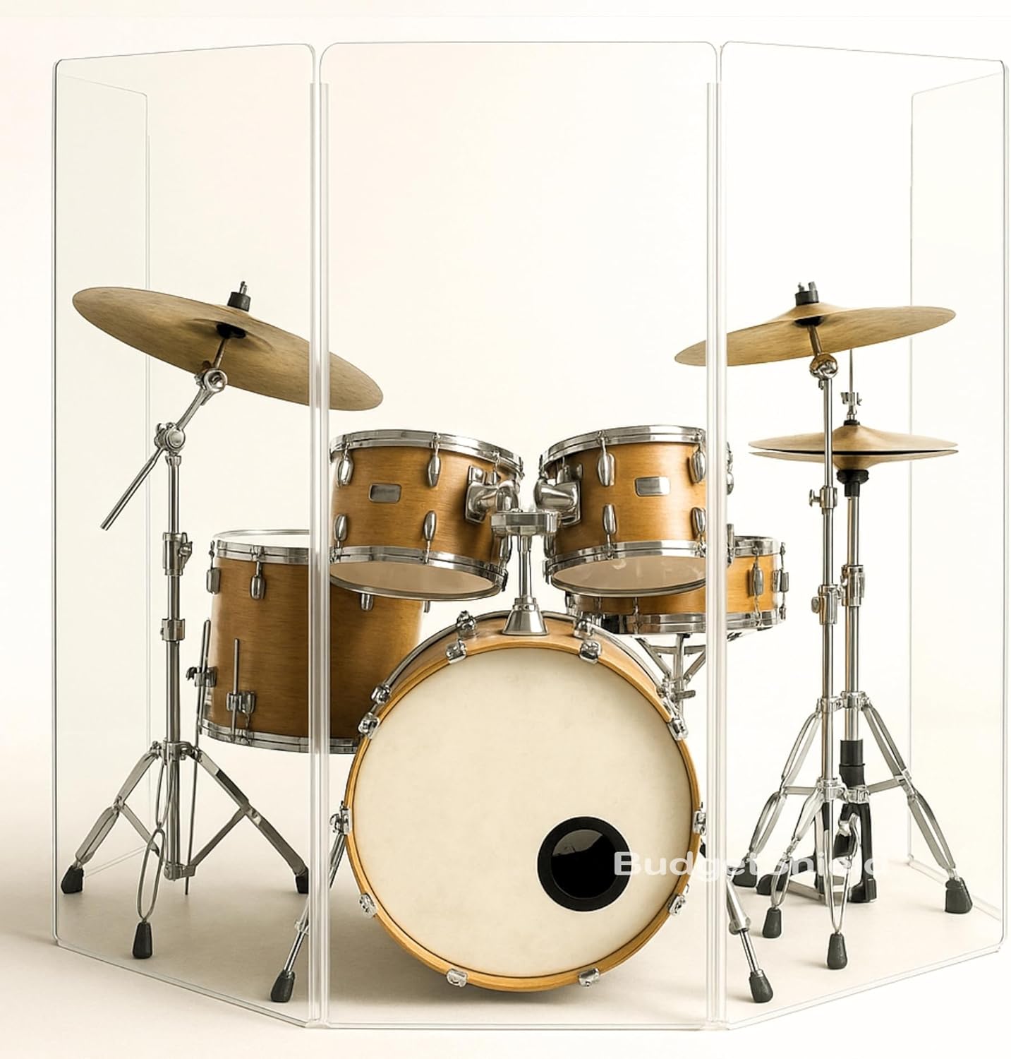 5' tall, 5 panel drum shield screen cage with full-length flexible hinges for acoustic isolation and sound reduction. 8.5' wide x 3' deep footprint Made in USA
