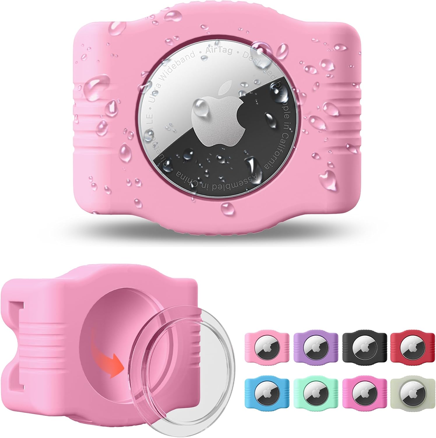 Waterproof Canine Collar Holder for Apple AirTag, Excessive-Energy Silicone Case, IP68 Rated (Pink)