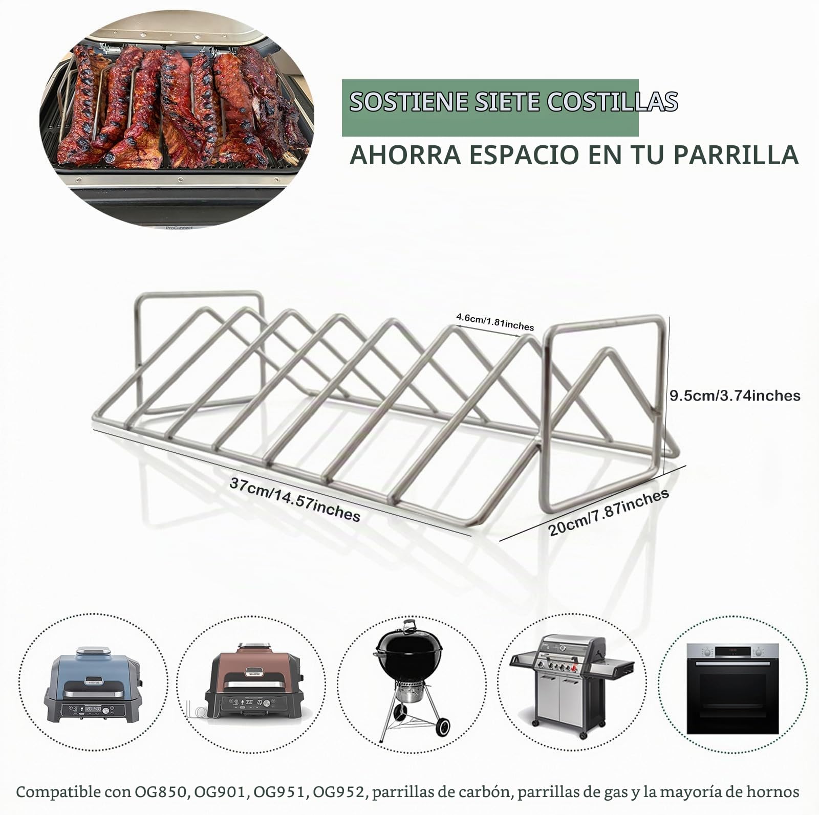 Soporte para Costillas/Rejilla en Forma de V para Asar Pollo Apto para Ninja Woodfire XL OG850/OG901, soporta7 Costillares，Compatible con la mayoría de barbacoas de carbón y de Gas
