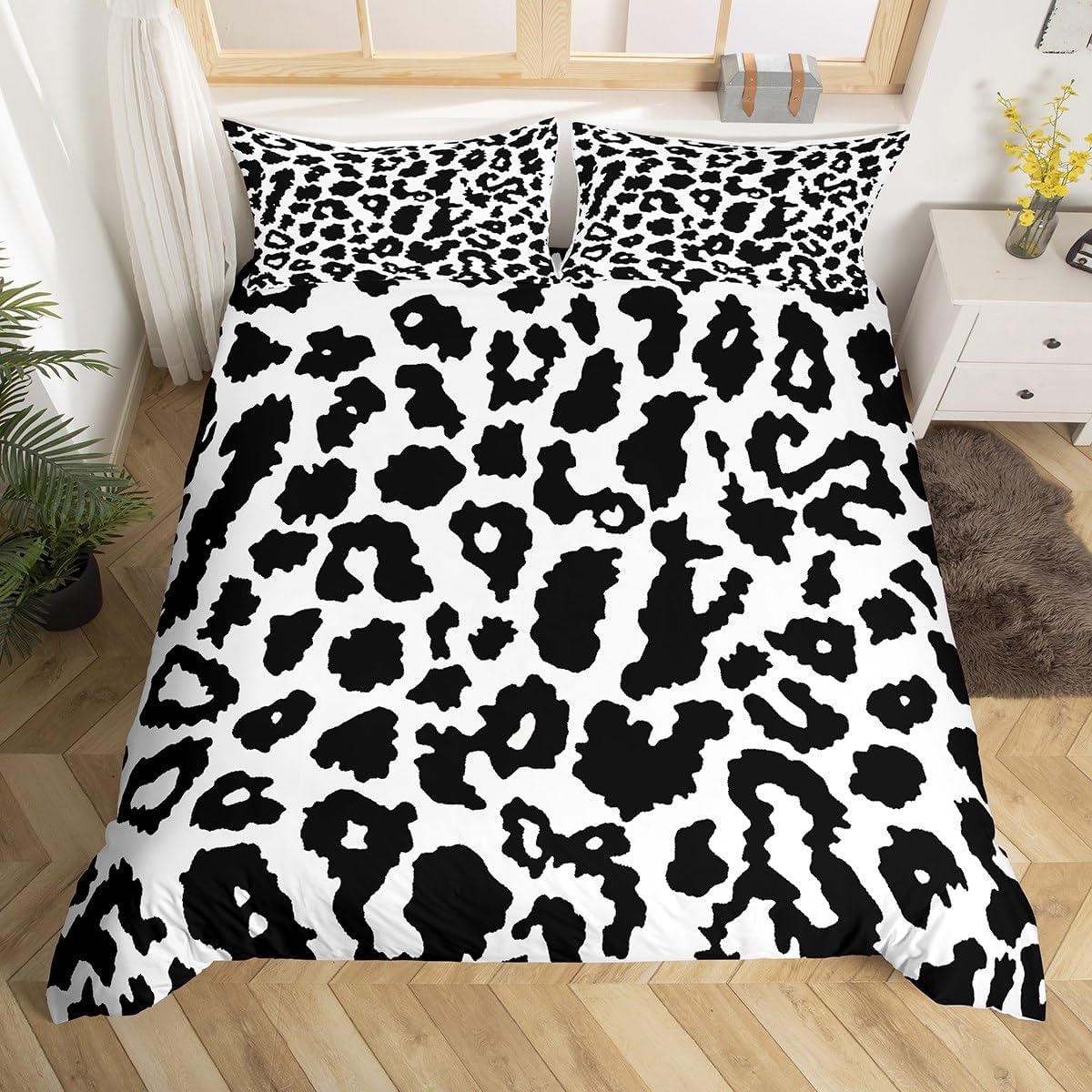Feelyou Cheetah Bedding Set Full Size Leopard Bedding Duvet Cover Set for Boys Teens Decor Tropical Leaves Comforter Cover Set Safari Bedspread Cover Animal Print Quilt Cover 3Pcs