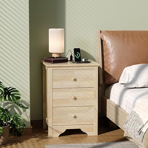 Miniatura 26 de Bonnlo Mesita de noche blanca con 3 cajones, moderna mesita de noche para dormitorio con perillas de metal, mesita de noche de madera, mesa auxiliar