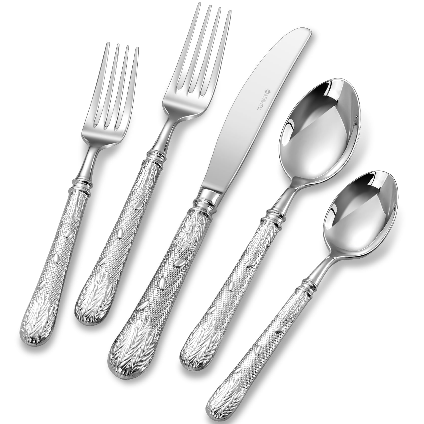 KEAWELL Premium Versailles Silverware Set, 20-Piece Flatware for 4, 18/10 Stainless Steel, Heavy-Duty, Mirror Polished, Royal Engraved Handle, For