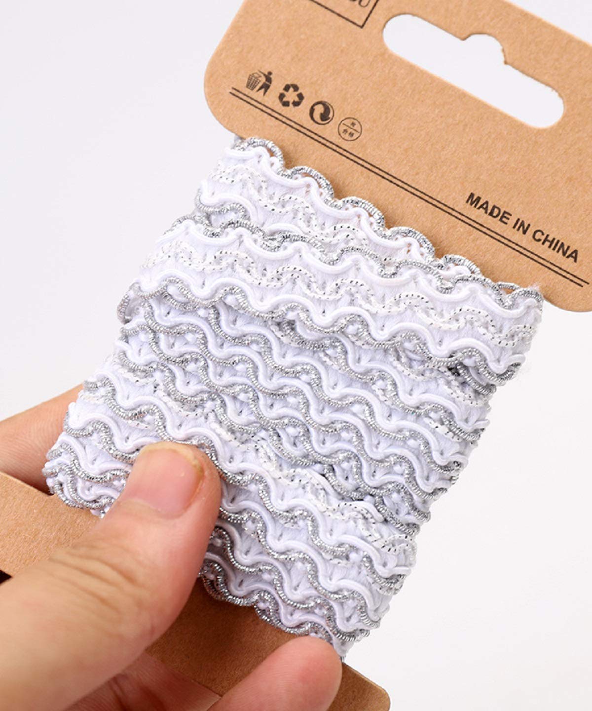 Yalulu 10 Yards Woven Embroidery Braid Twist Fabric Cord Fringe Trim Braid Gimp Trimming for Sewing Crafts Applique (White-Silver)