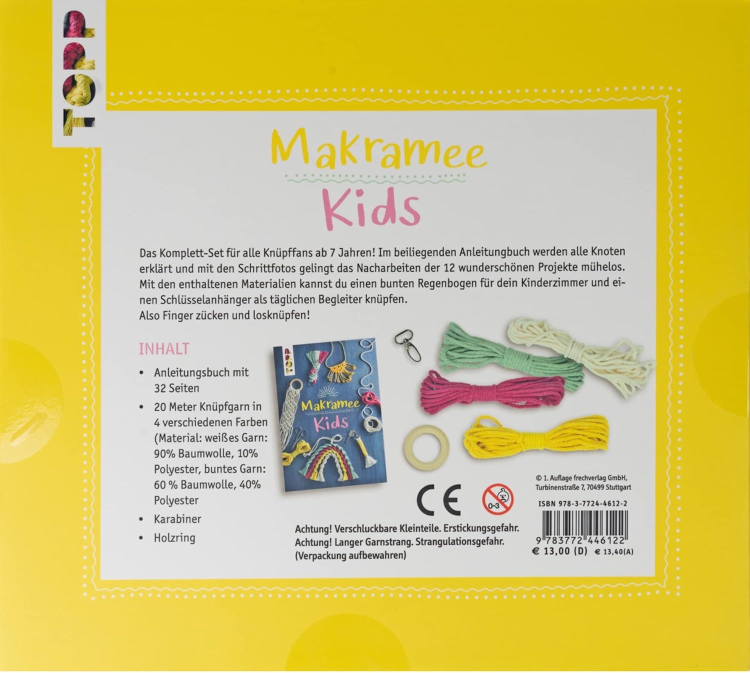 Kreativ-Set Makramee Kids: Buch mit Grundlagen und Anleitungen für tolle Makramee-Projekte, Garn in 4 Farben - Image 3
