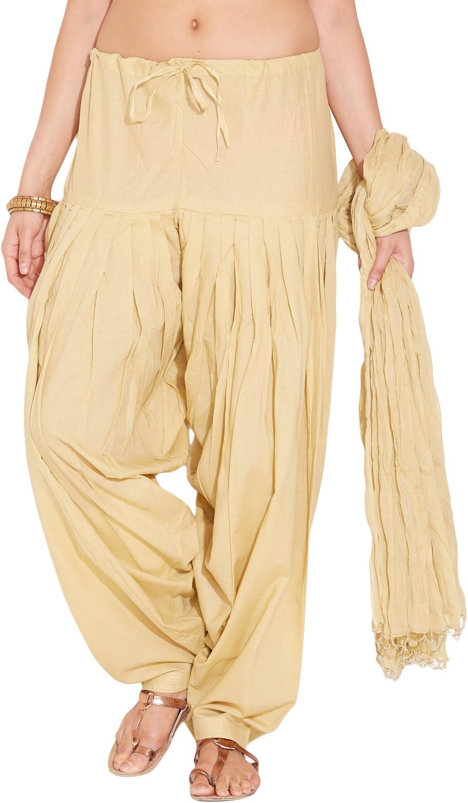 Stylenmart Ladies Beige Cotton Regular Fit With Dupatta Dupatta Patiala Set