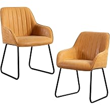 HomeBeyond 2pcs Mid Century Modern Accent Chair with Metal Legs & Arms, Cozy Fuzzy Armchair for Living Room Makeup Room Bedroom Reading Nook Yellow Tan UC-15T