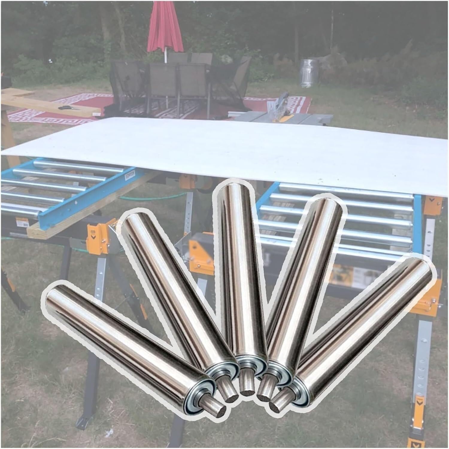 Zestaw rolek przenośnikowych ze stali nierdzewnej, 5 szt.(L 23.6"/600MM)