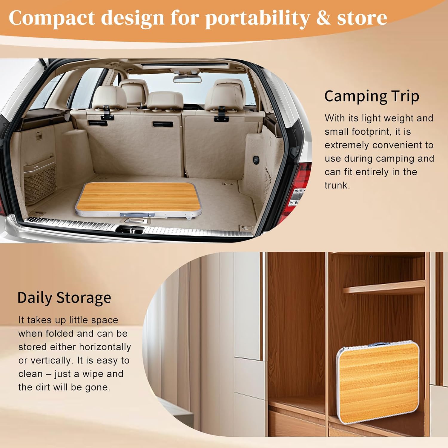 Aluminum Camping Folding Table Wood Grain Color 2.3ft