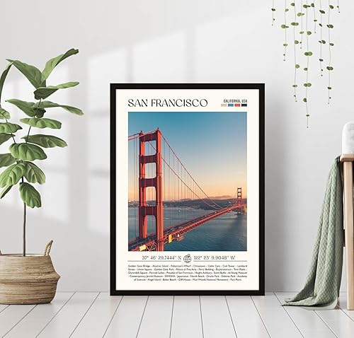 San Francisco Golden Gate Bridge - Póster de viaje con impresión ecléctica vibrante, moderno, sala de estar, retro, decoración de pared