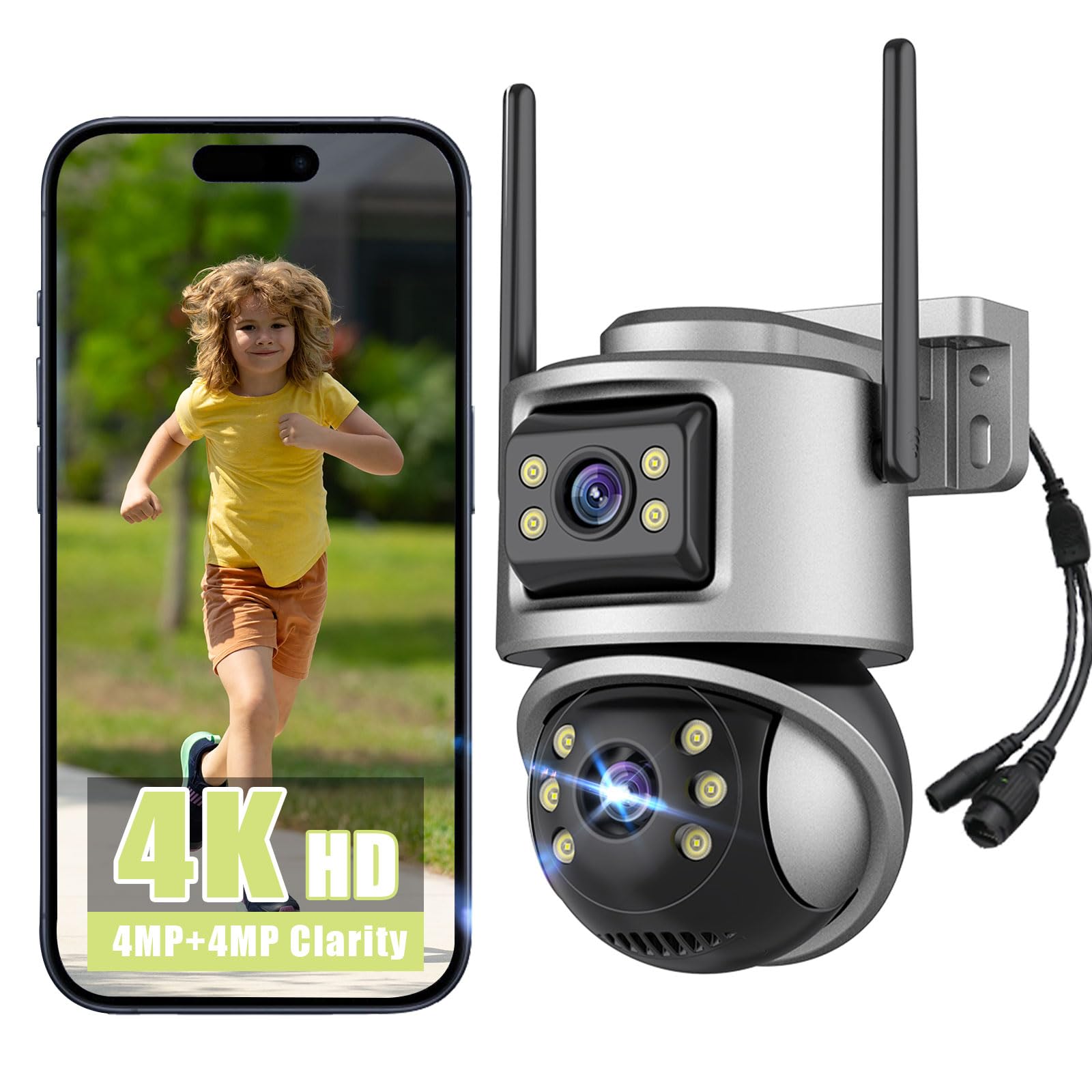 Telecamera Wi-Fi Esterna Reobiux 3K A Doppia Lente – Visione Notturna Colori, Rilevamento Umano, Tracciamento Auto, Audio Bidirezionale, IP66