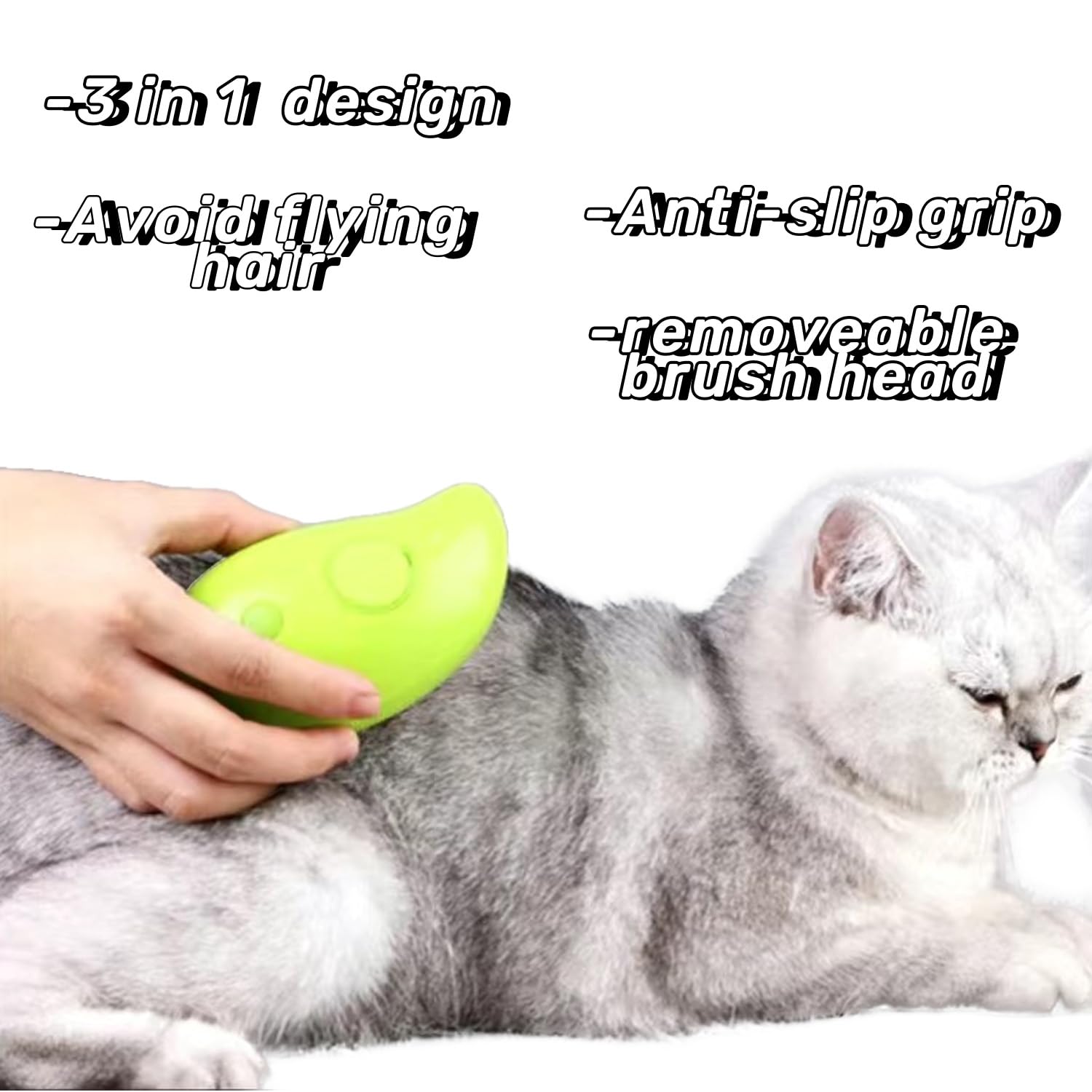 MOUOGO Cat Steamer Brush, Pet Hair Removal Brush, 3 in 1 Cat Steaming Brush, Pet Supplies for Small Dog Hair Brush - Image 3