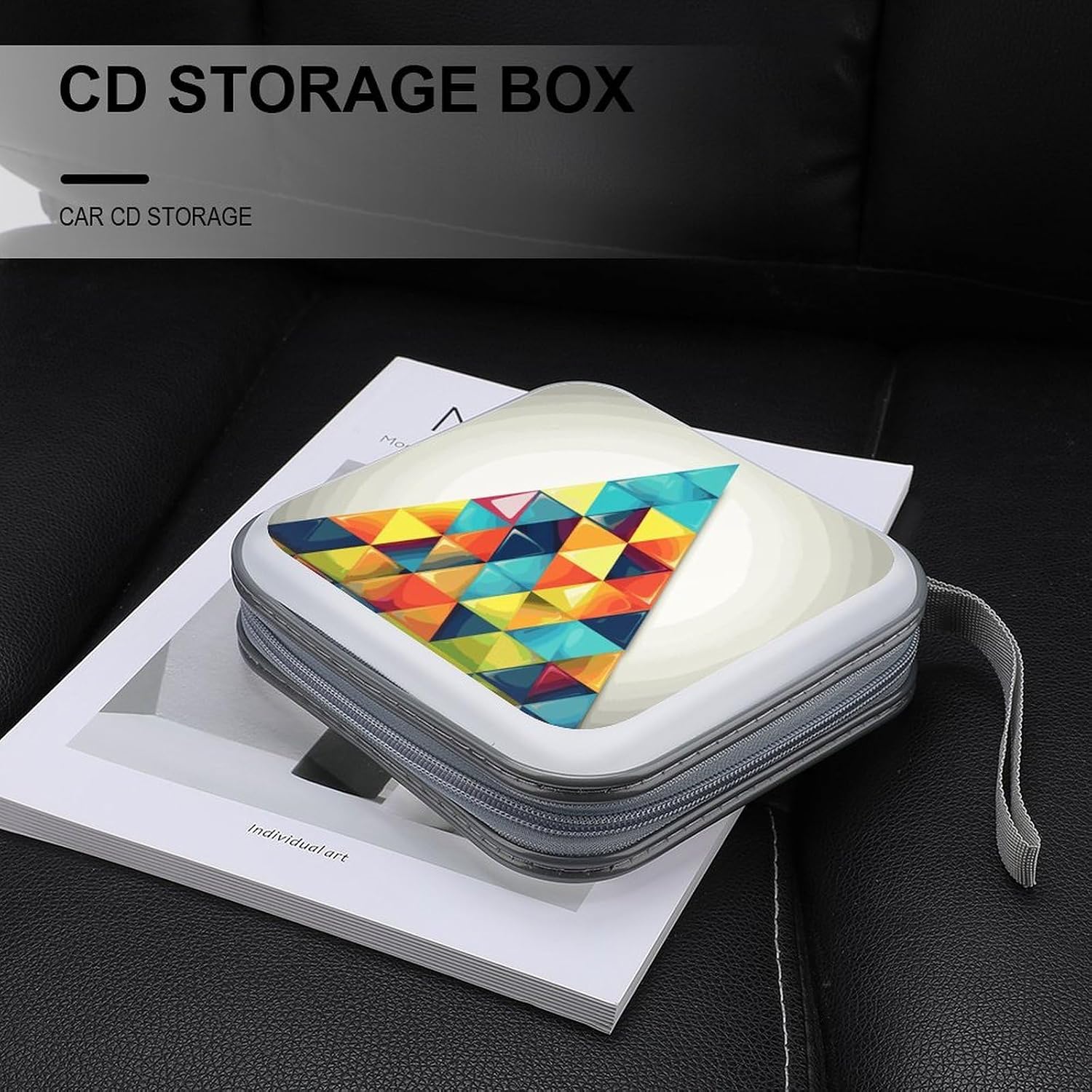 40-Sheet Capacity CD Case Storage Bag,Colorful Triangle Printed Large Capacity CD Protective Storage Organizer Portable DVD Case for Car, Home,Office,Travel image 5