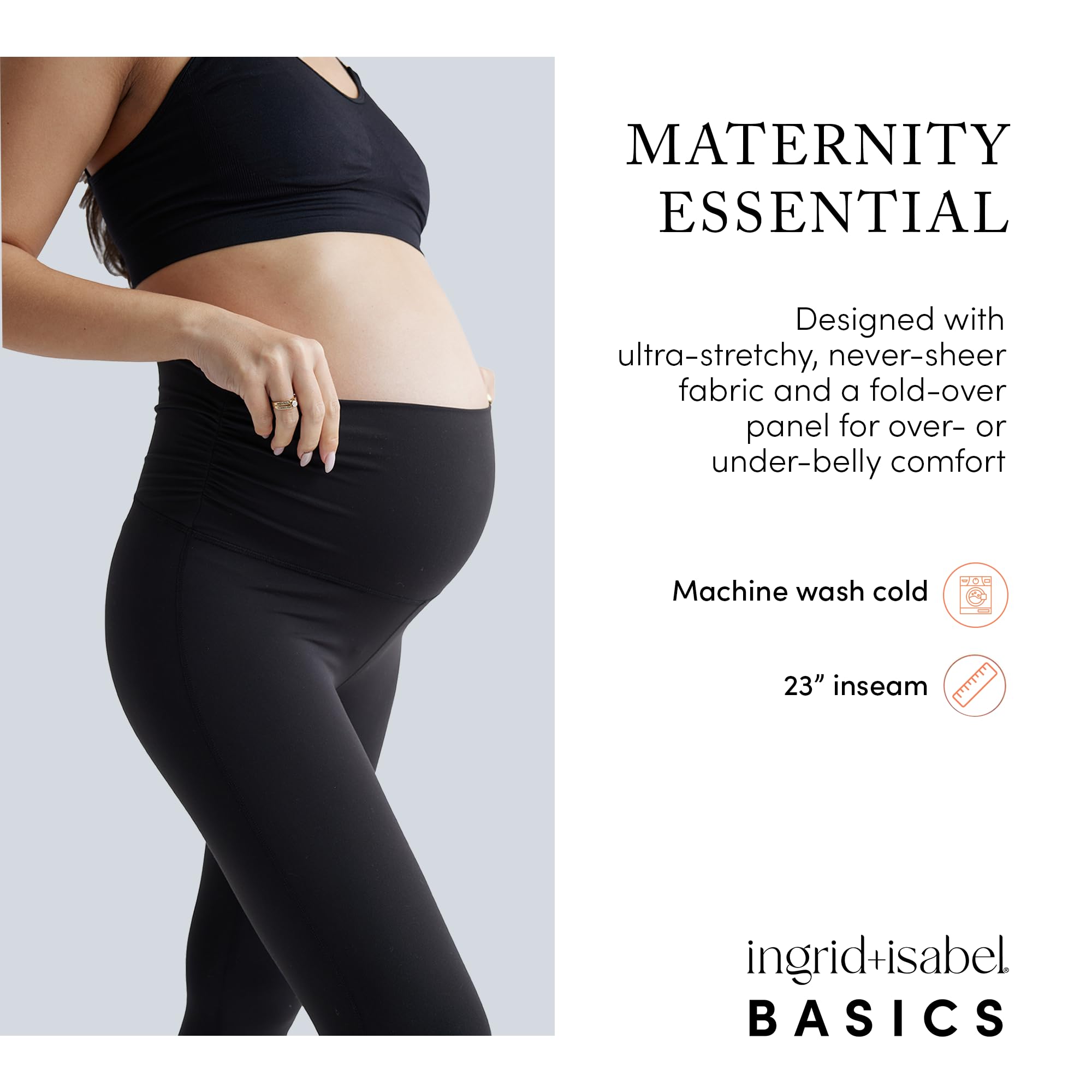 Ingrid & Isabel Basics 7/8 Active Umstandsleggings, bequemer Falteinsatz, Schwarz