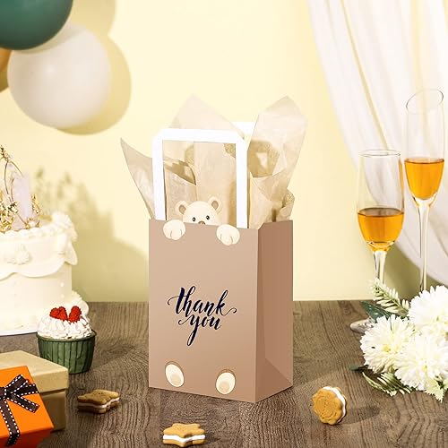 Miniatura 7 de Eersida 16 bolsas de regalo de agradecimiento con asas de pañuelo, decoración de cumpleaños de oso de baby shower, bolsas de papel de