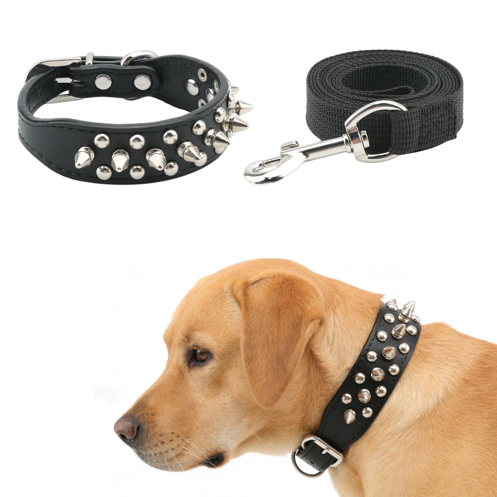 Collar de perro con pinchos de piel sintética suave, divertido remache, collar ajustable para perros pequeños y medianos, gatos, negro, XS (8.2-10.6 pulgadas)