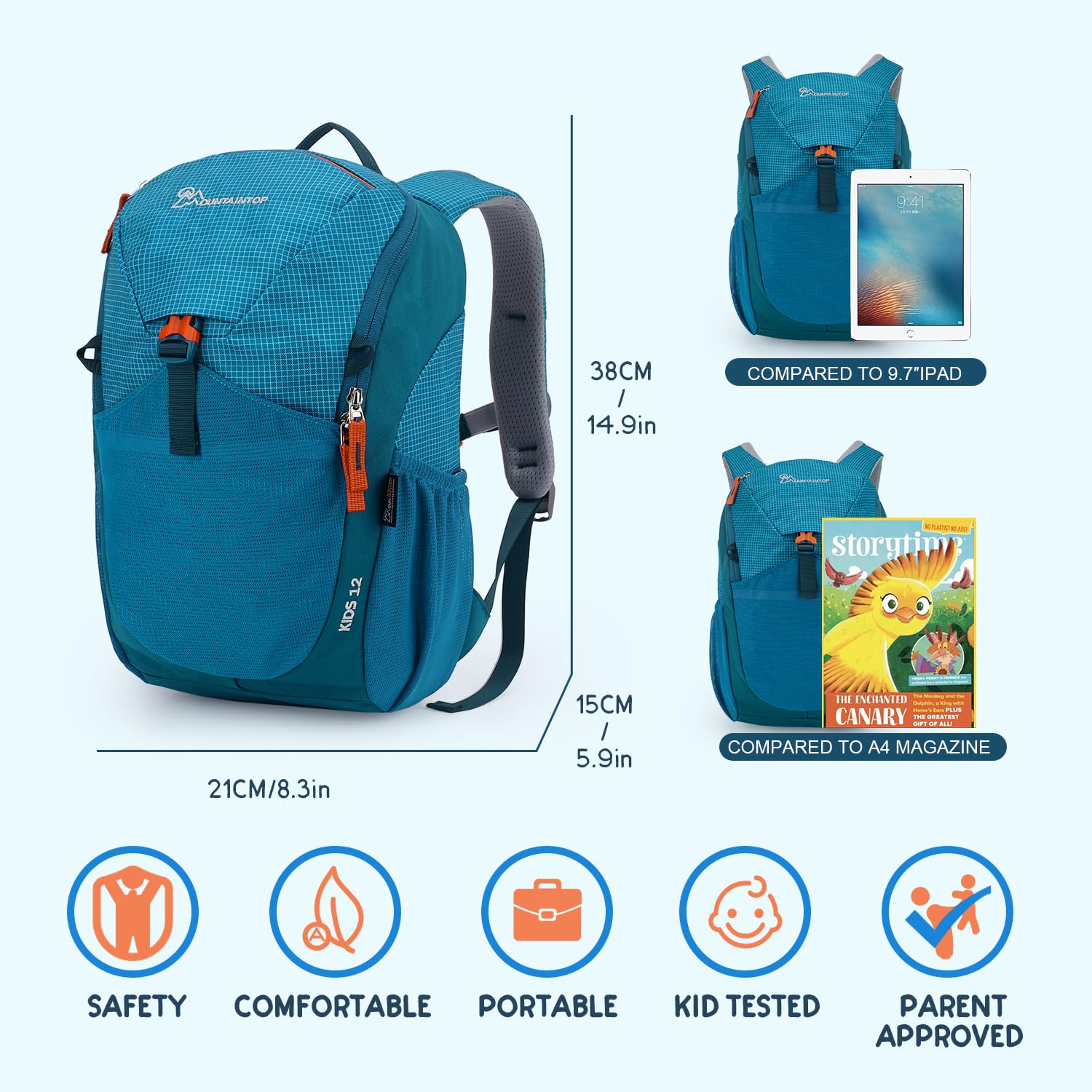 Mountaintop 8L/12L Kinderrucksack Wanderrucksack Kinder mit Brustgurt für Mädchen Jungen 1-6 Jahre Rucksack Kinder Wandern