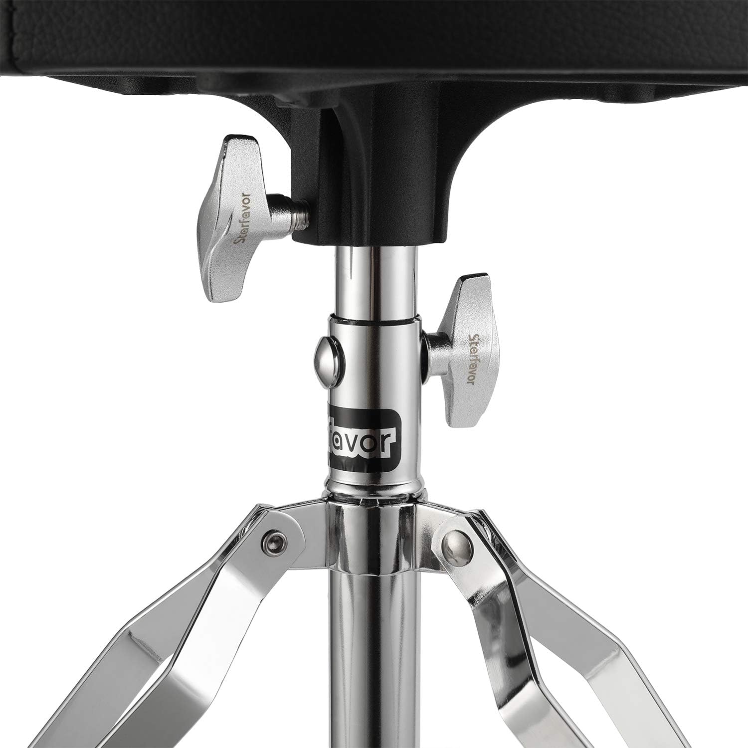 Starfavor Drum Throne Padded Drum Seat Drumming Stools Height Adjustable with 5A Maple Wood Drum Stick, Double Braced and Anti-Slip Feet Seat for Kids and Adults Drummers