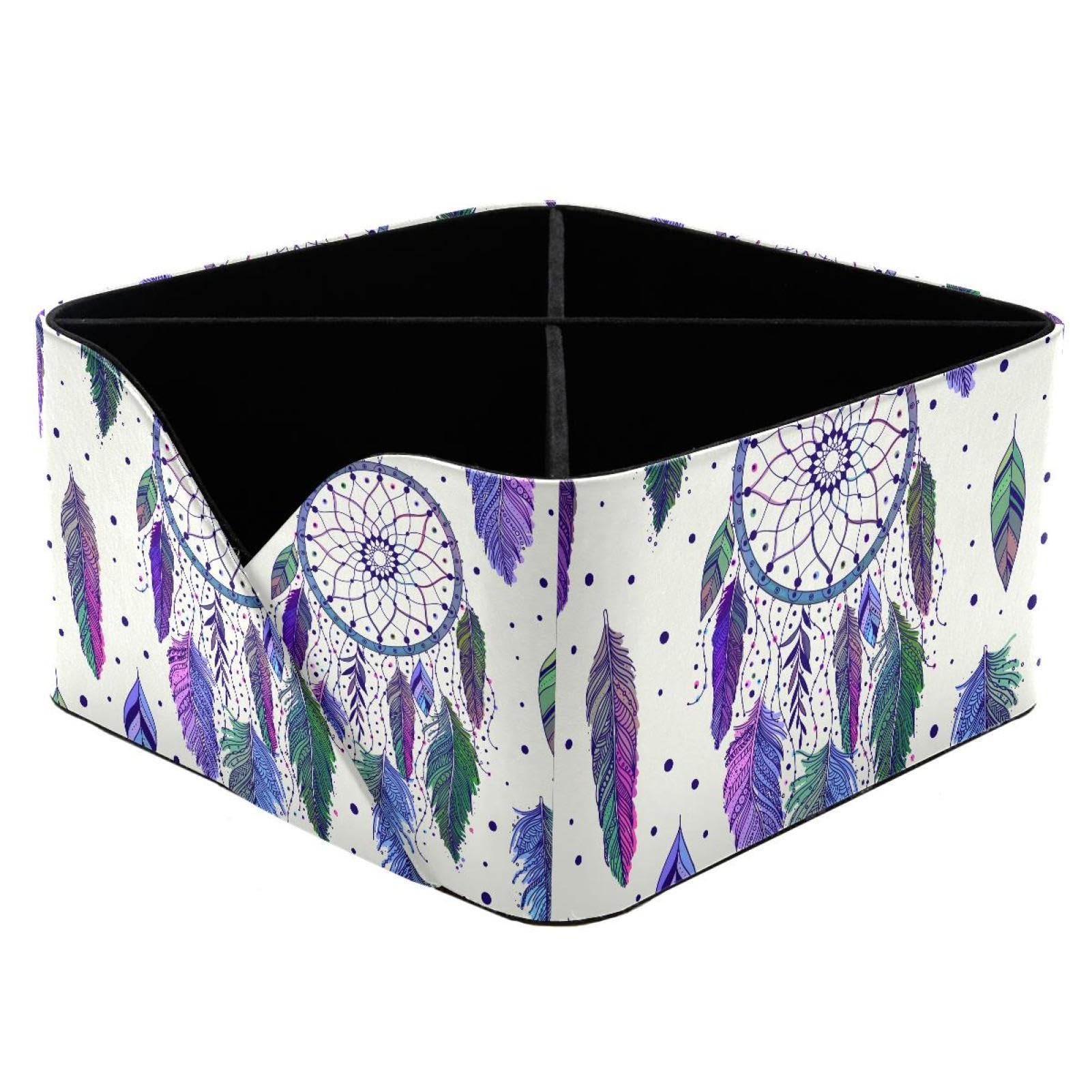 KengjuTesu Dreamcatchers Feathers Boho Ethnic Style Desktop Organizer Pen Holder, Rectangular Pencil Cup for Office, Study and Makeup Stations